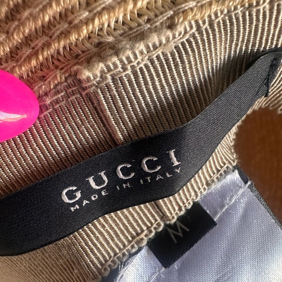 SOLD 🏆GUCCI Straw Bucket Hat with Iconic Red and Green Web Stripe Medium - Picture 7 of 8